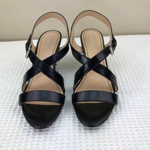 NINE WEST black leather ankle strap 'Bertyo' heels SZ 9.5